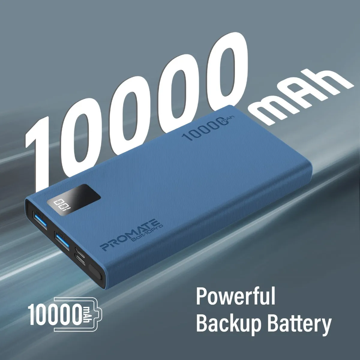 10000mAh Compact Smart Charging Power Bank with Dual USB-A & USB-C Output