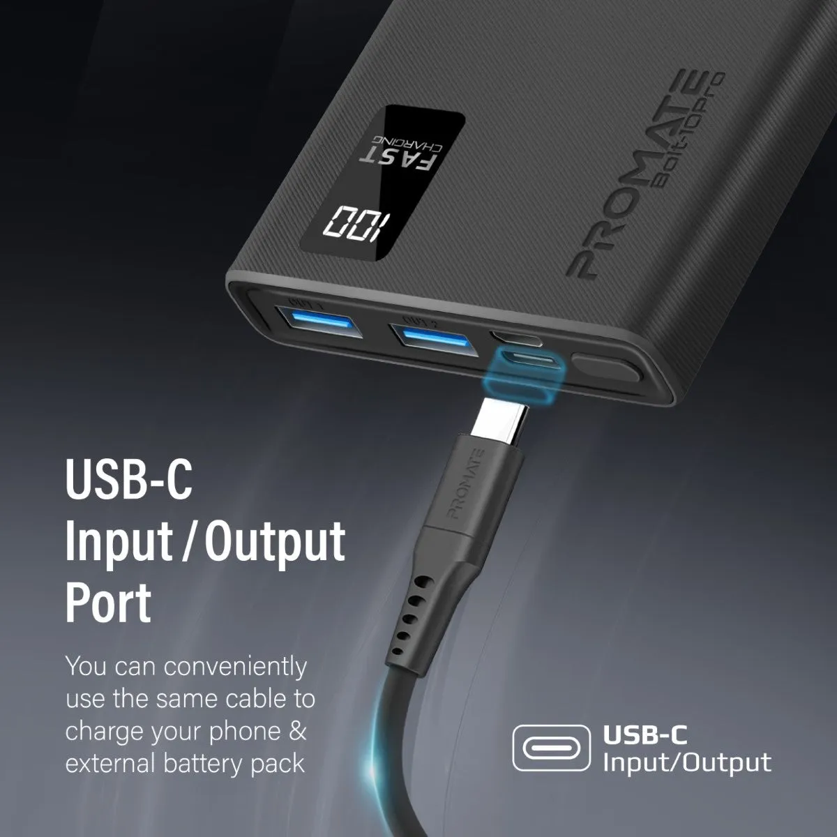 10000mAh Compact Smart Charging Power Bank with Dual USB-A & USB-C Output