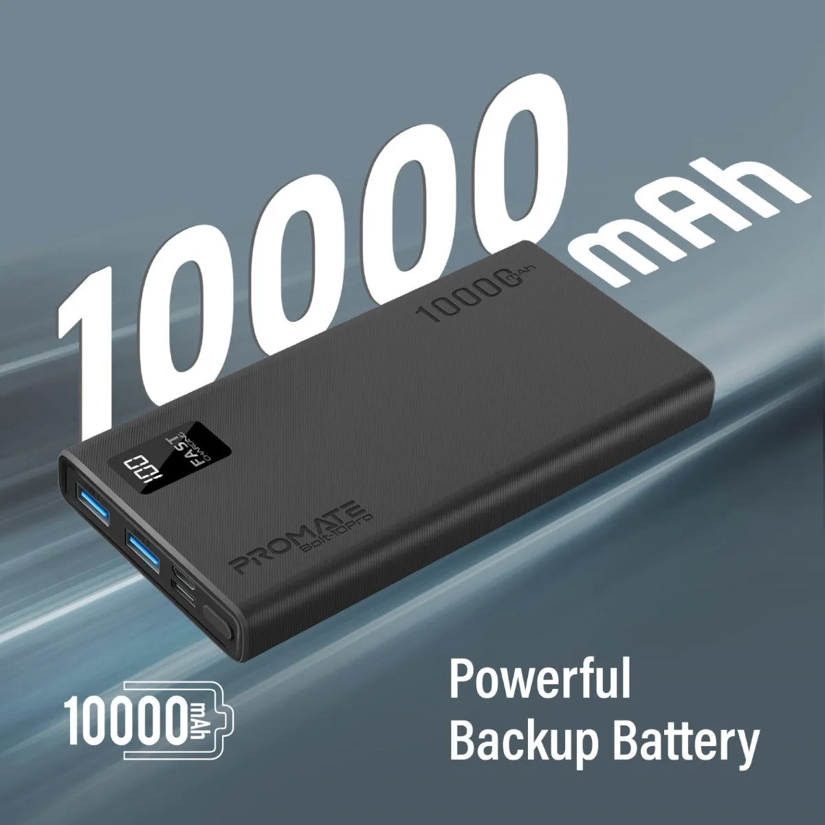 10000mAh Compact Smart Charging Power Bank with Dual USB-A & USB-C Output