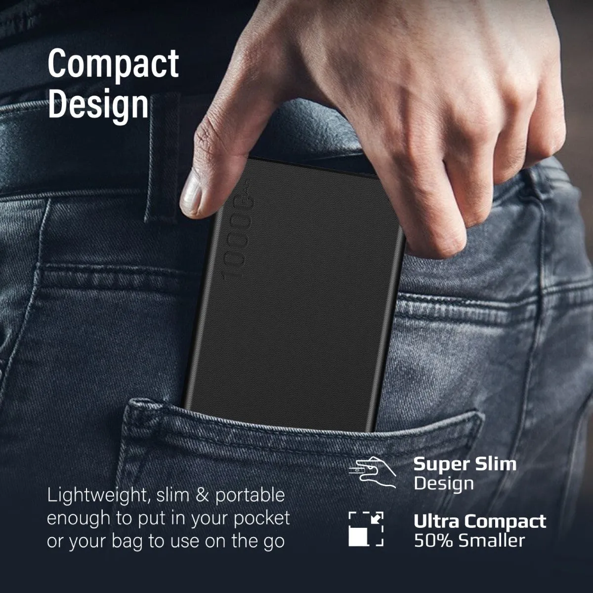 10000mAh Compact Smart Charging Power Bank with Dual USB-A & USB-C Output