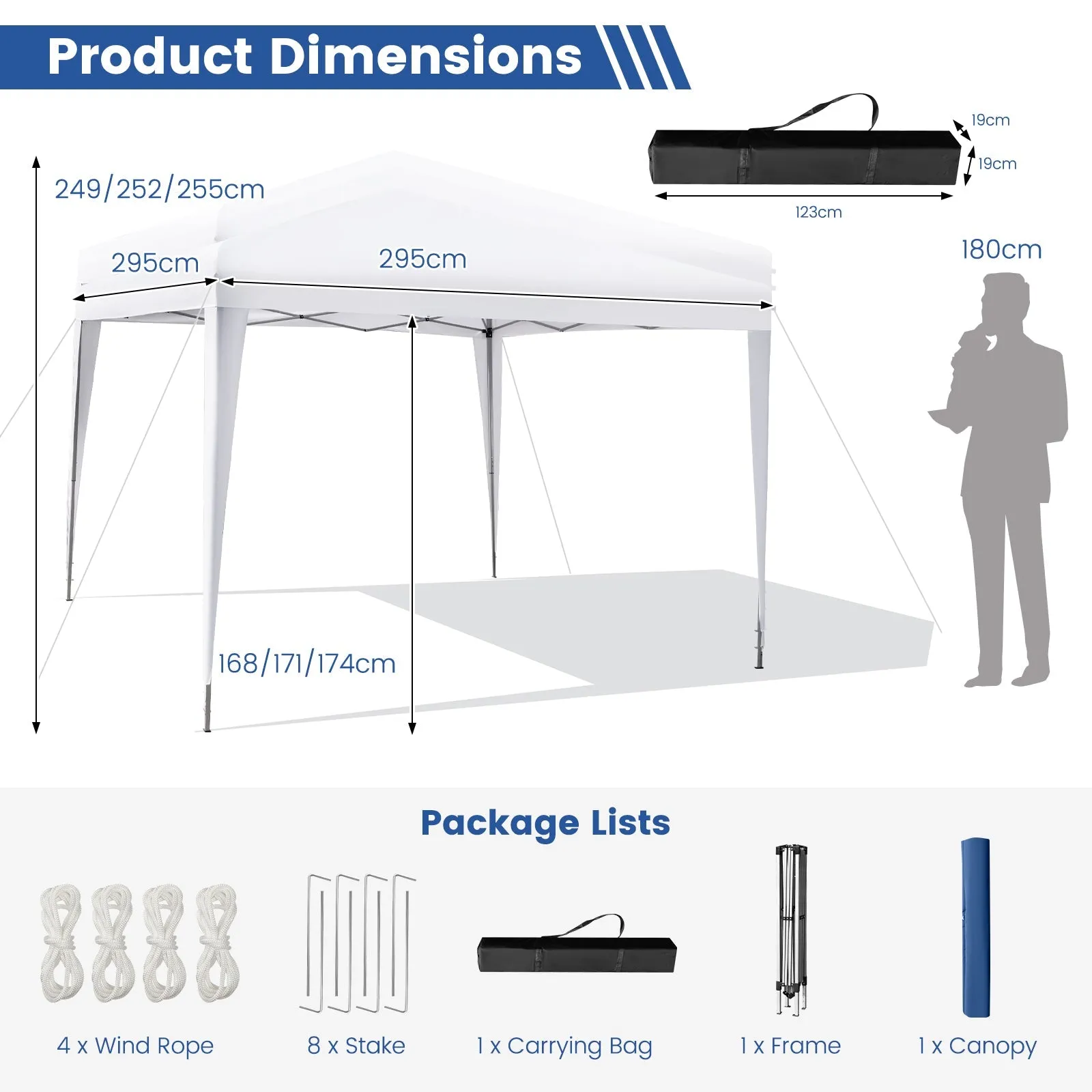 295 x 295 CM Outdoor Portable Instant Pop-up Canopy with Carrying Bag-White