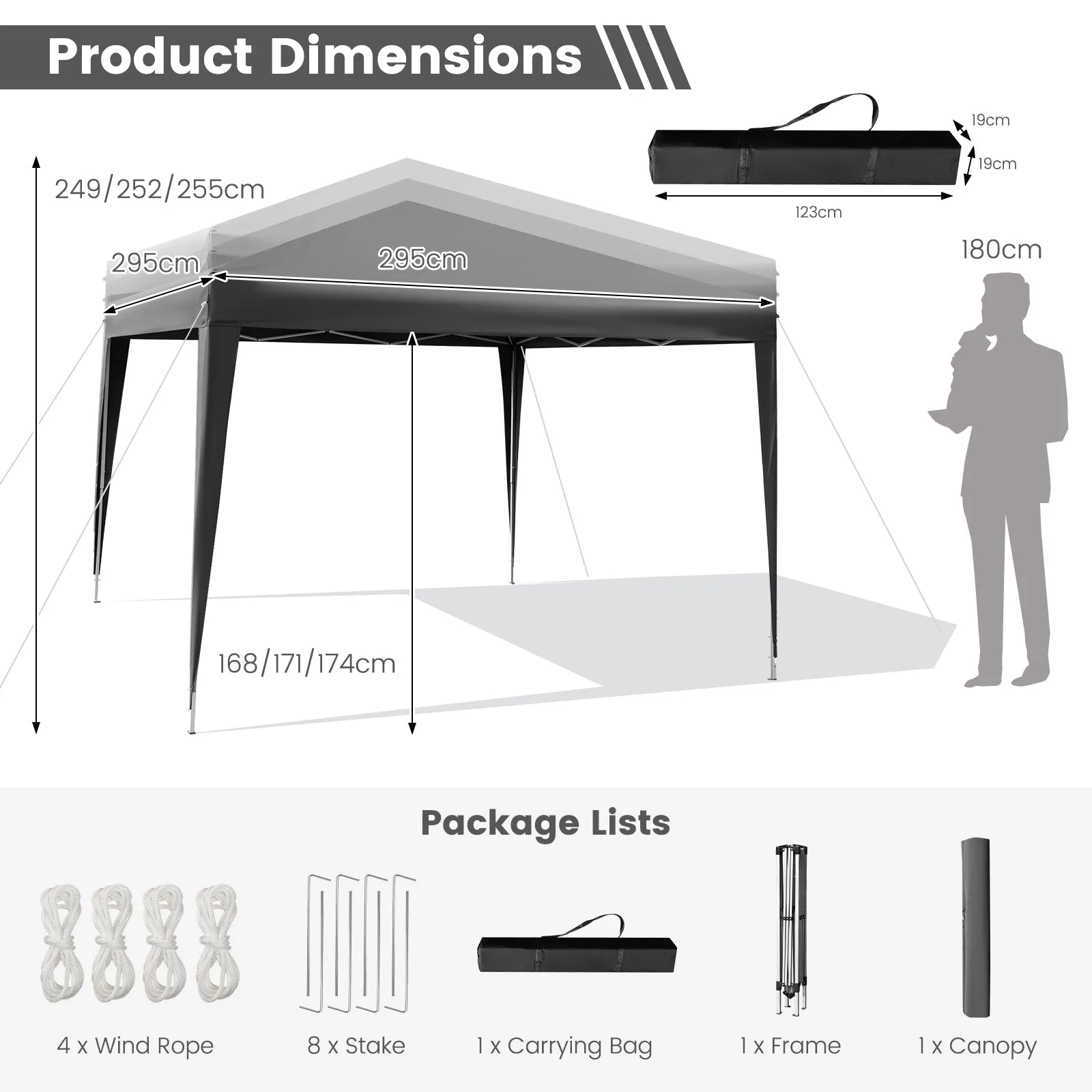 295 x 295 CM Outdoor Portable Instant Pop-up Canopy with Carrying Bag