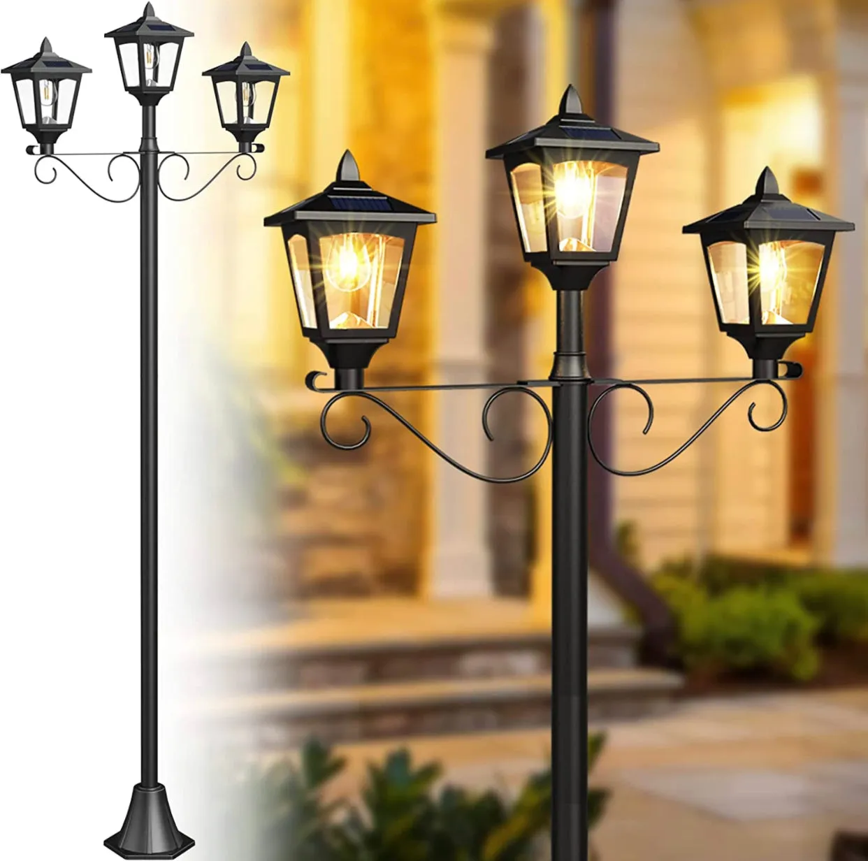 3 Fixture Outdoor Solar LED Lamp Post With 50 Lumen - 72Inch