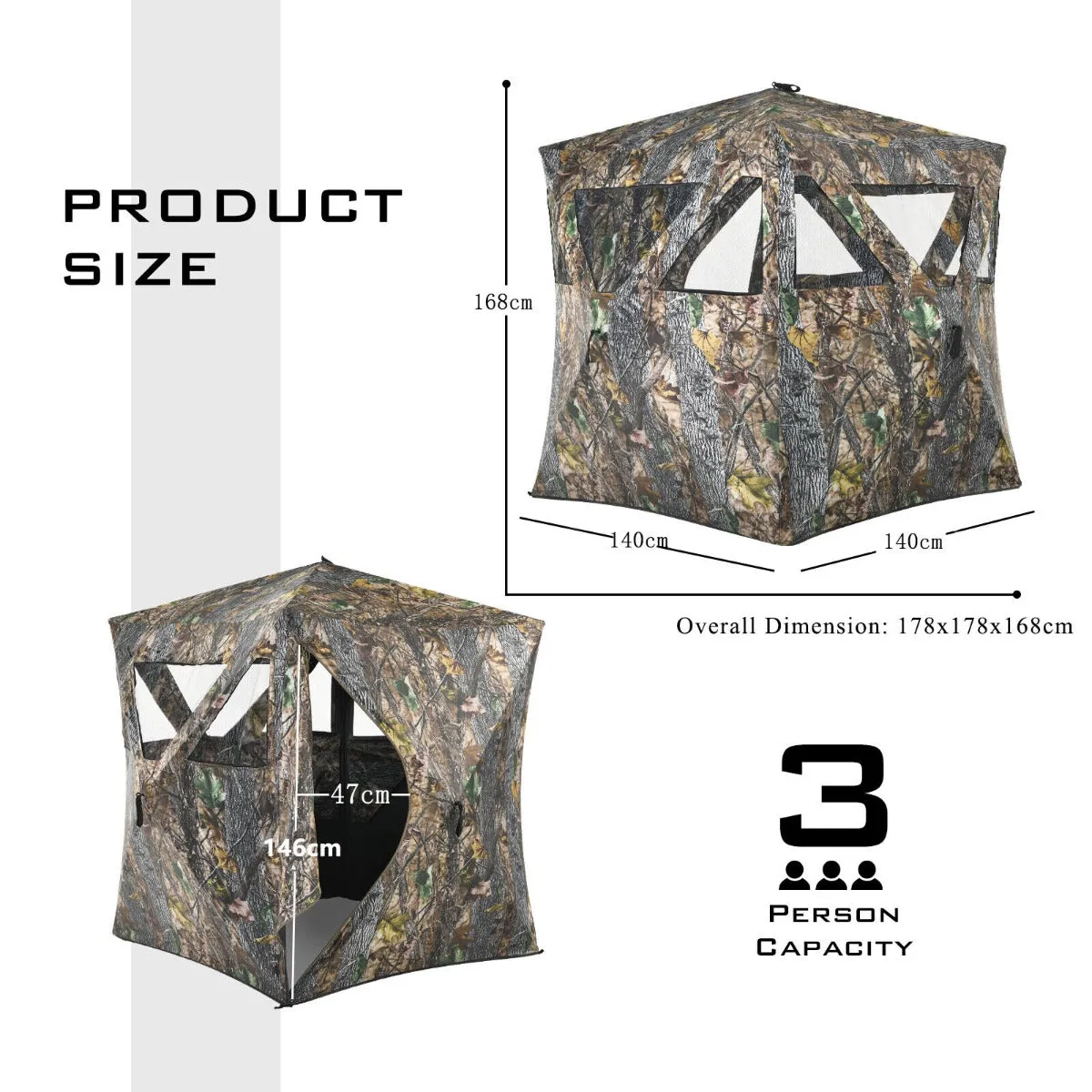 3 Person Portable Hunting Blind with Mesh Window and Ground Stakes-Size 1