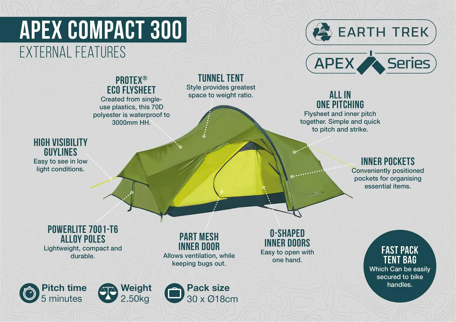 3 Person Tent - Apex Compact 300 - 2.50kg by Vango