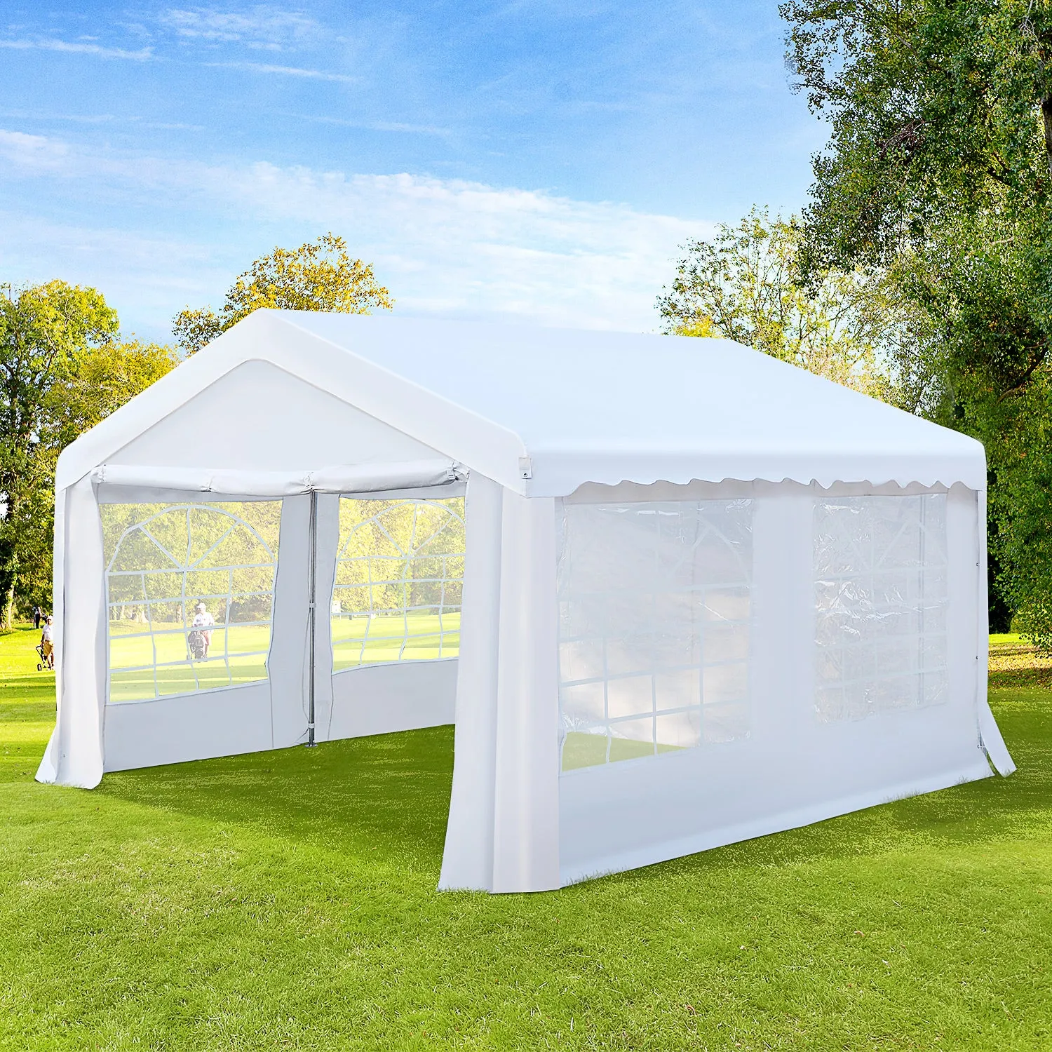 4m x 4 m Party Tents Portable Carport Shelter with Removable Sidewalls & Double Doors, Heavy Duty Party Tent Car Canopy