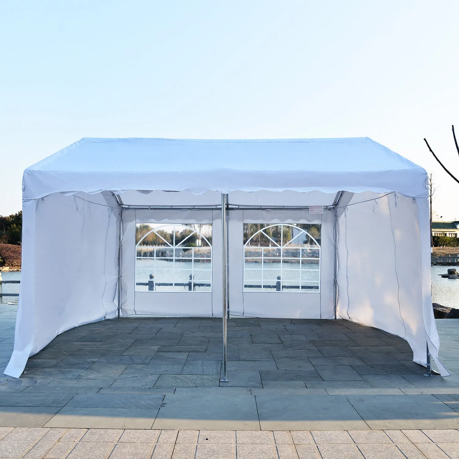 4m x 4 m Party Tents Portable Carport Shelter with Removable Sidewalls & Double Doors, Heavy Duty Party Tent Car Canopy