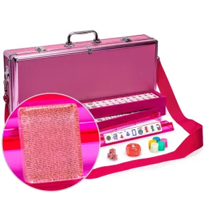 American Mahjong Set - Pink Sparkles -  with Aluminum Case,  All-in-One Racks with Pushers, Dice, Wind Indicator & Wright Patterson Scoring Coins