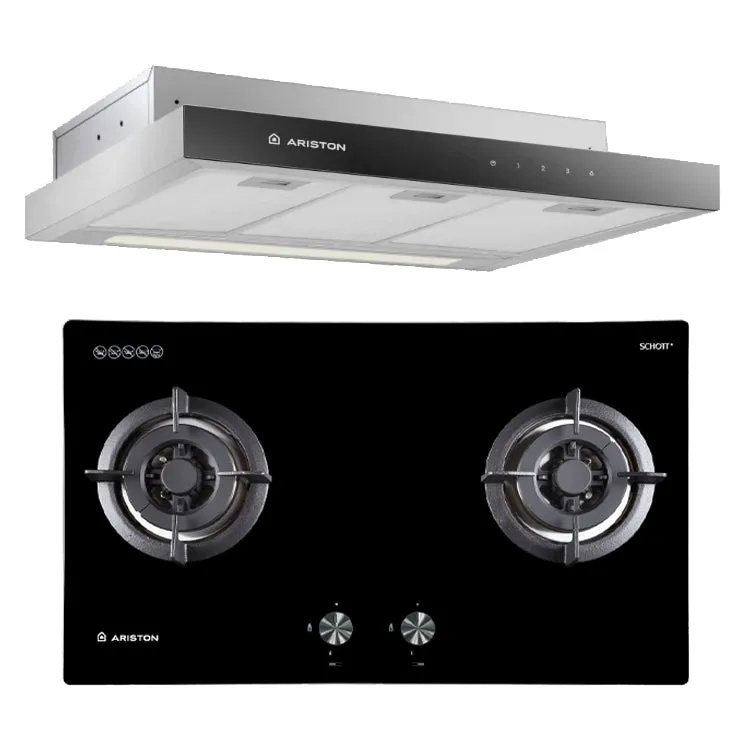 ASL9FLTX 90CM HOOD & TH721D22B 76CM 2-BURNER GLASS GAS HOB