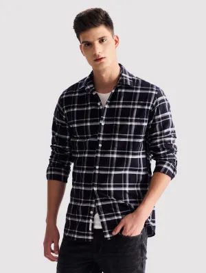 Black Pure Cotton Checked Shirt