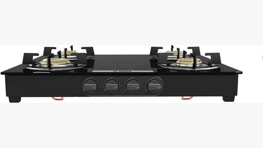 Bosch Series 4 Tabletop Black Glass Gas hob 60 cm 4 Burner (PNP0E6V10I),Manual Ignition,Safety, Reliability, High Efficiency