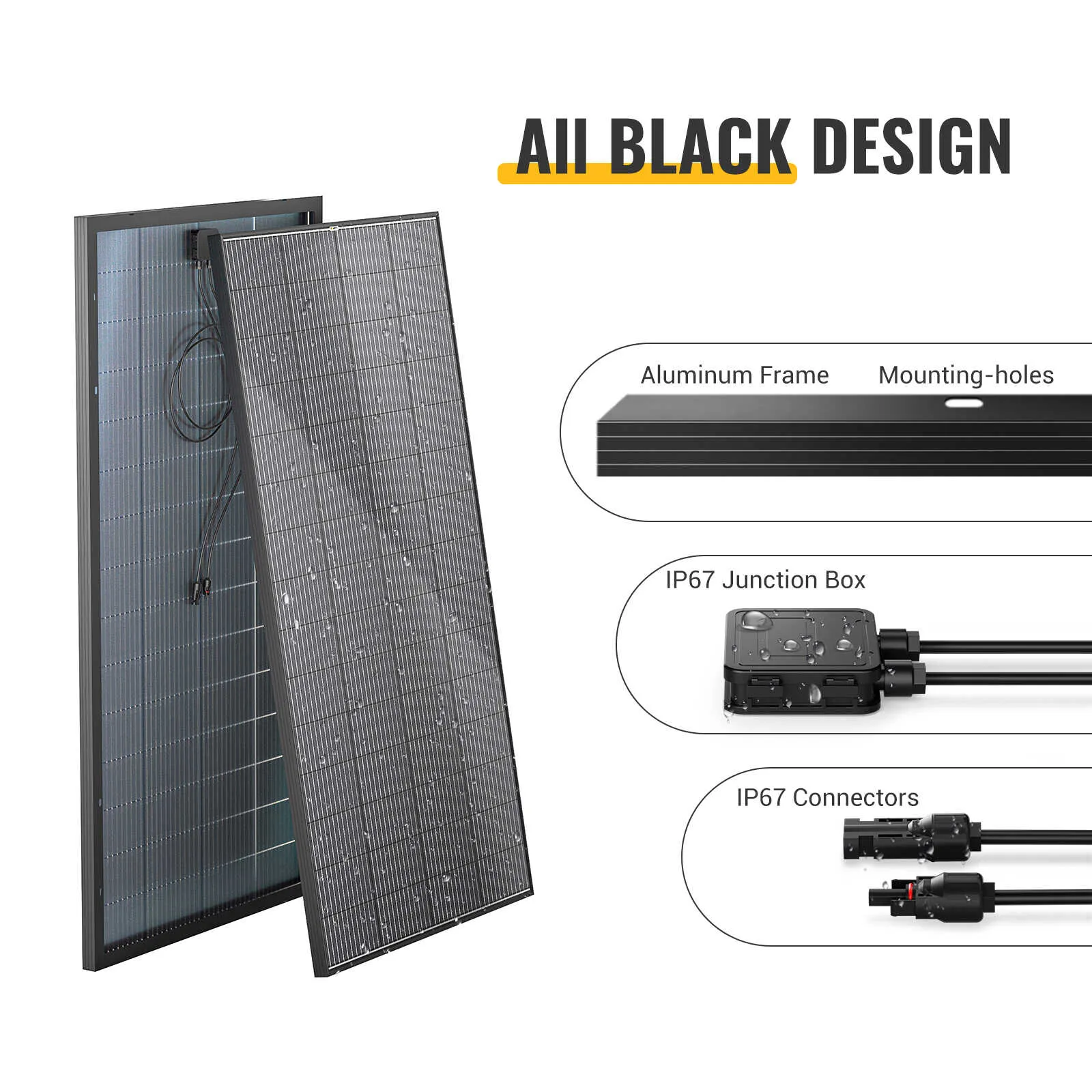 BougeRV 300 Watt Rigid Bifacial 12BB Mono Solar Panel