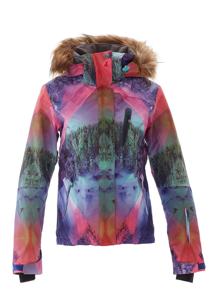 Brand Women's Colorful Fur Hooded Windproof Ski Jacket