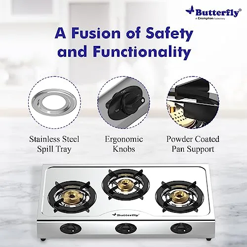 Butterfly Bolt 3B Stainless Steel LPG Gas Stove, Silver