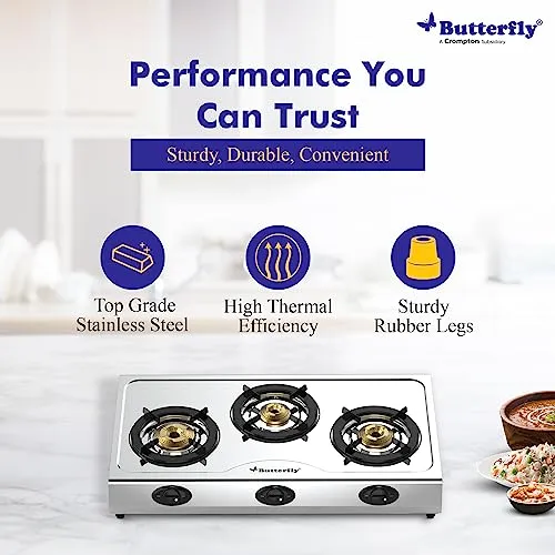 Butterfly Bolt 3B Stainless Steel LPG Gas Stove, Silver