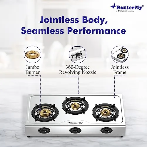 Butterfly Bolt 3B Stainless Steel LPG Gas Stove, Silver