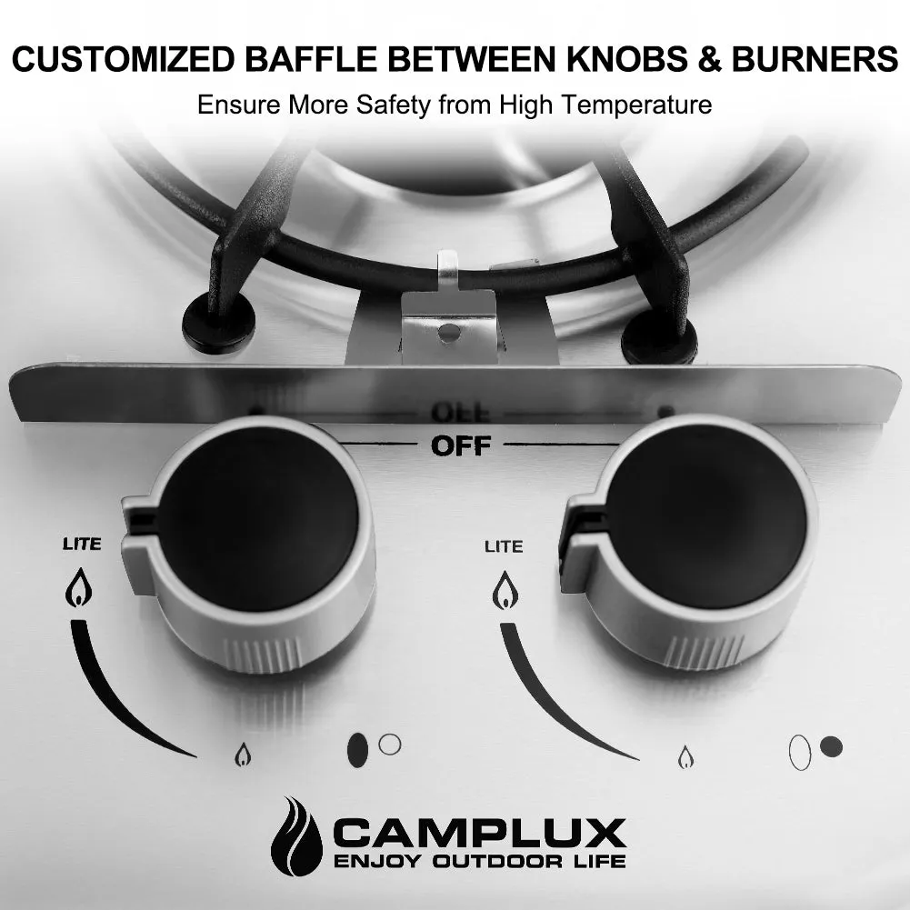 Camplux Built-In RV Propane Gas Cooktop w/ 2 Burner