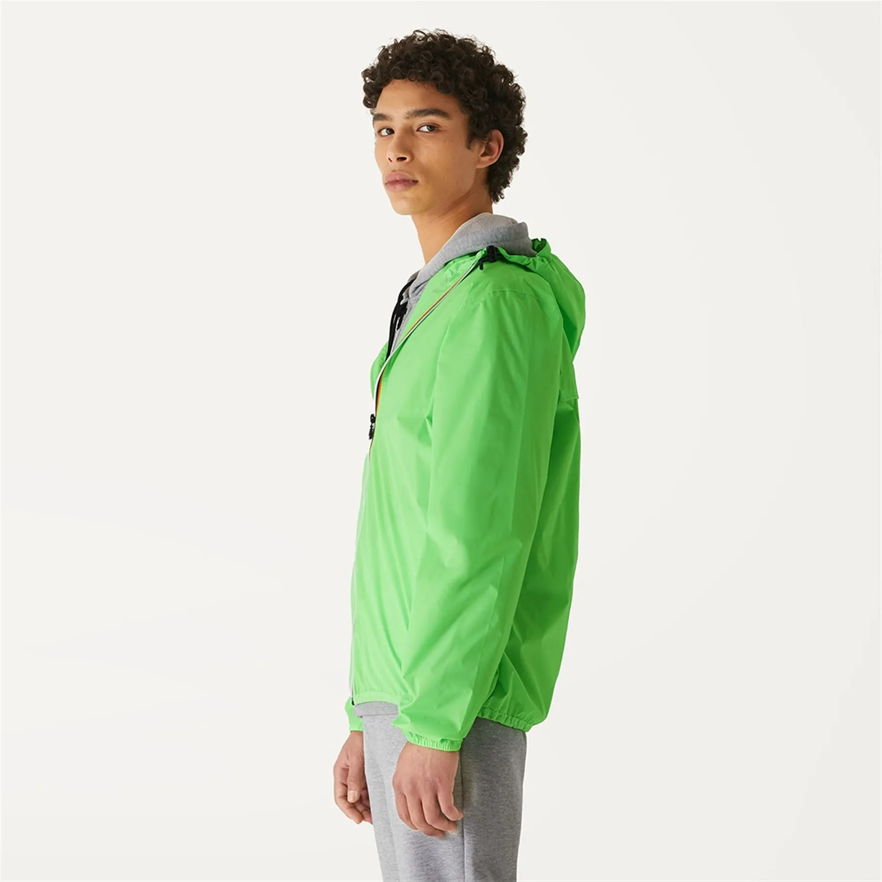 Claude - Unisex Packable Full Zip Waterproof  Rain Jacket in Green Fluo