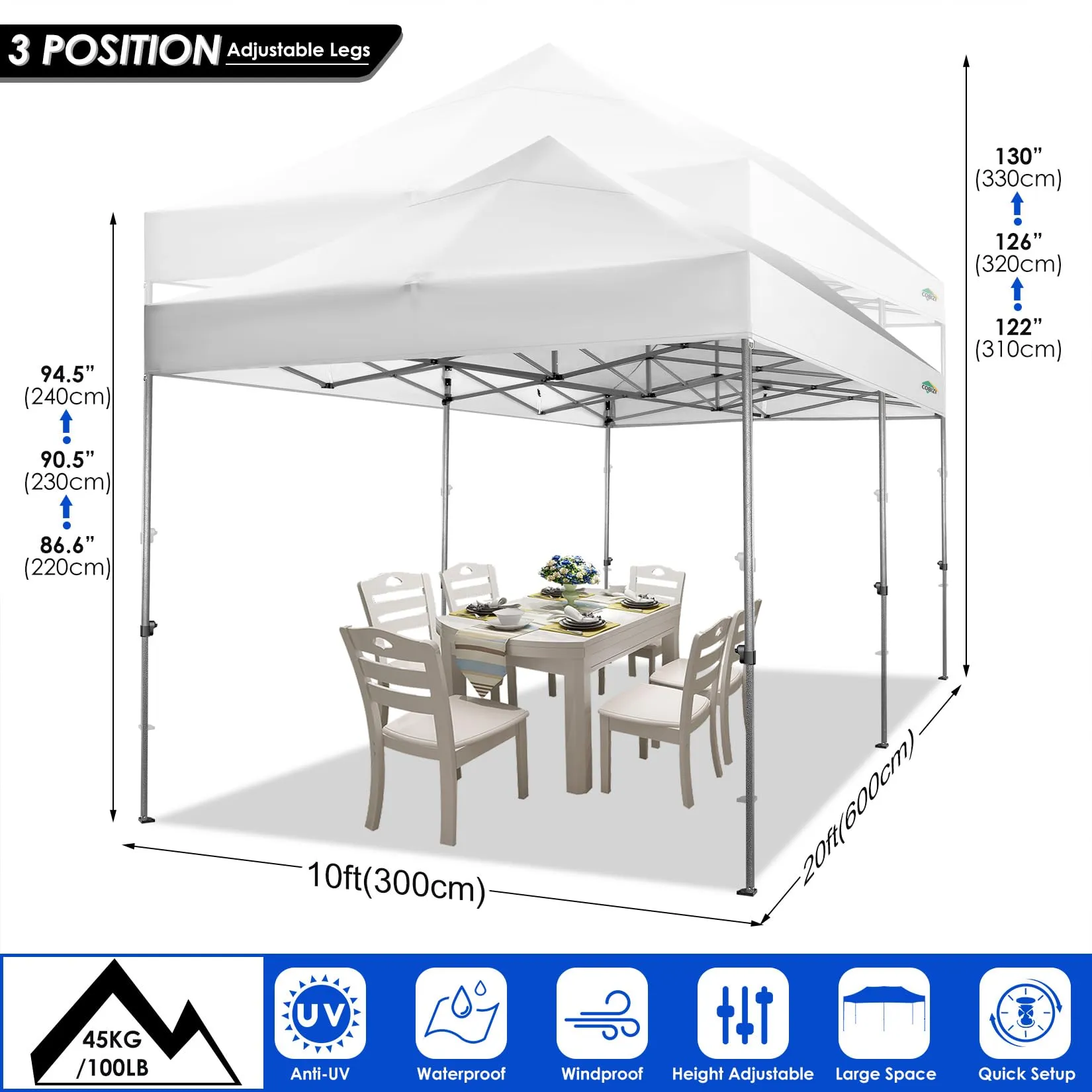 COBIZI 10'x20' Canopy EZ Pop Up Canopy Anti-UV Waterproof Outdoor Tent