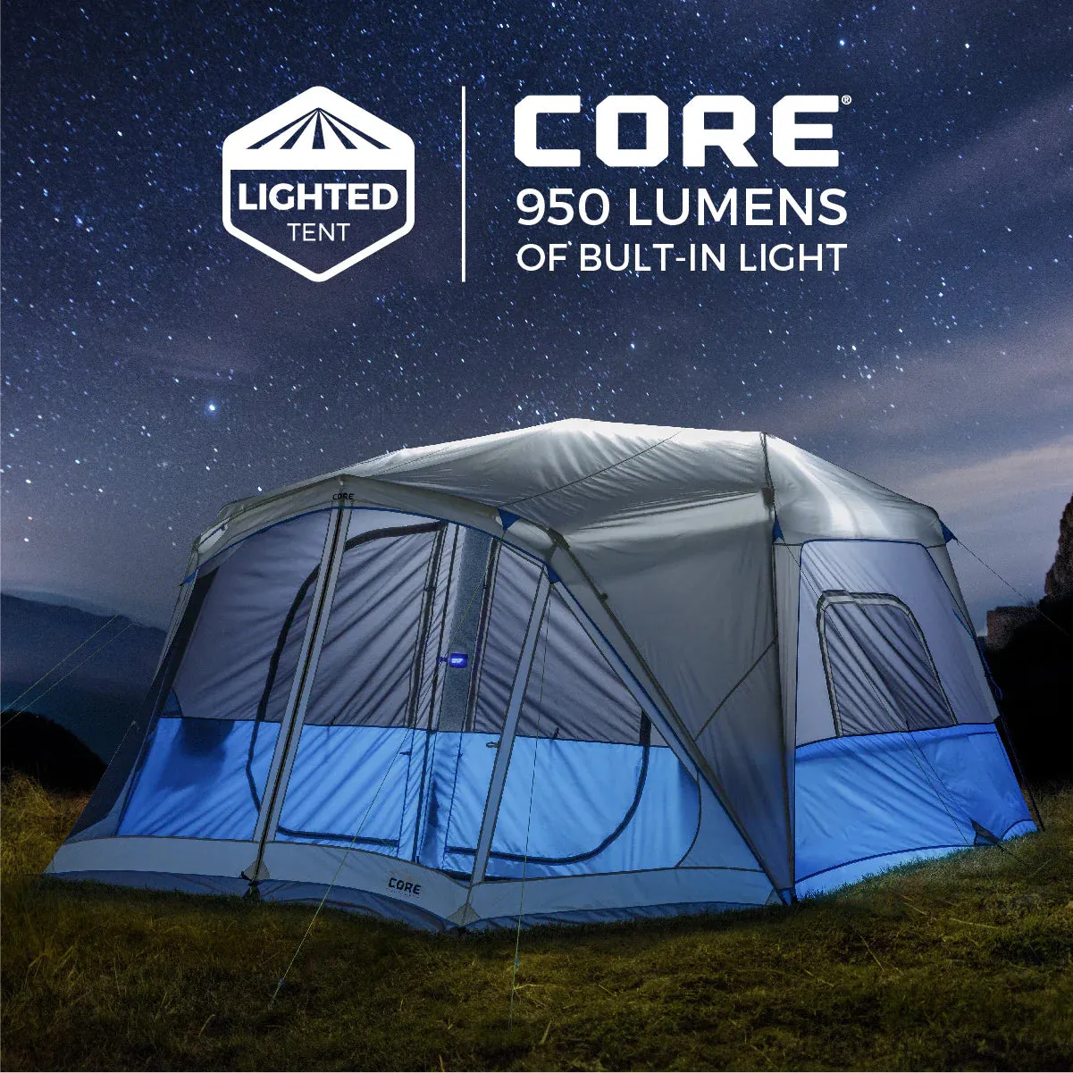 CORE 10 Person Lighted Instant Tent with Screen Room 14' x 10'