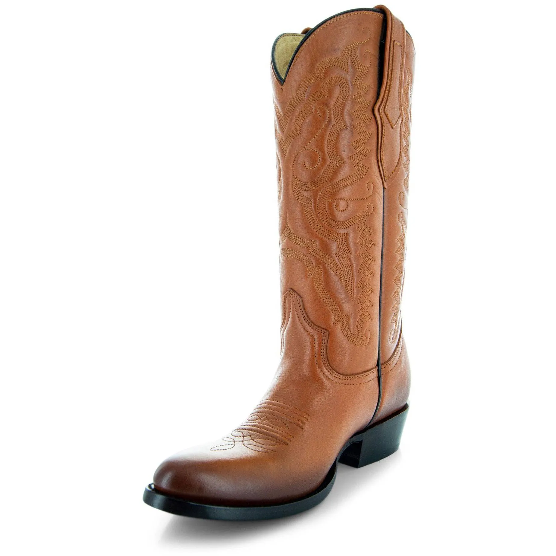 Cowboy Dress Boots | Mens Classic Round-Toe Boots (H7001-Tan)