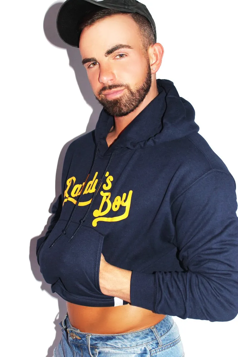 Daddy's Boy Crop Long Sleeve Hoodie- Navy