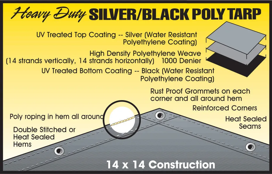 Dize Weathermaster® Heavy Duty Silver/Black Poly Tarp (12' x 16')