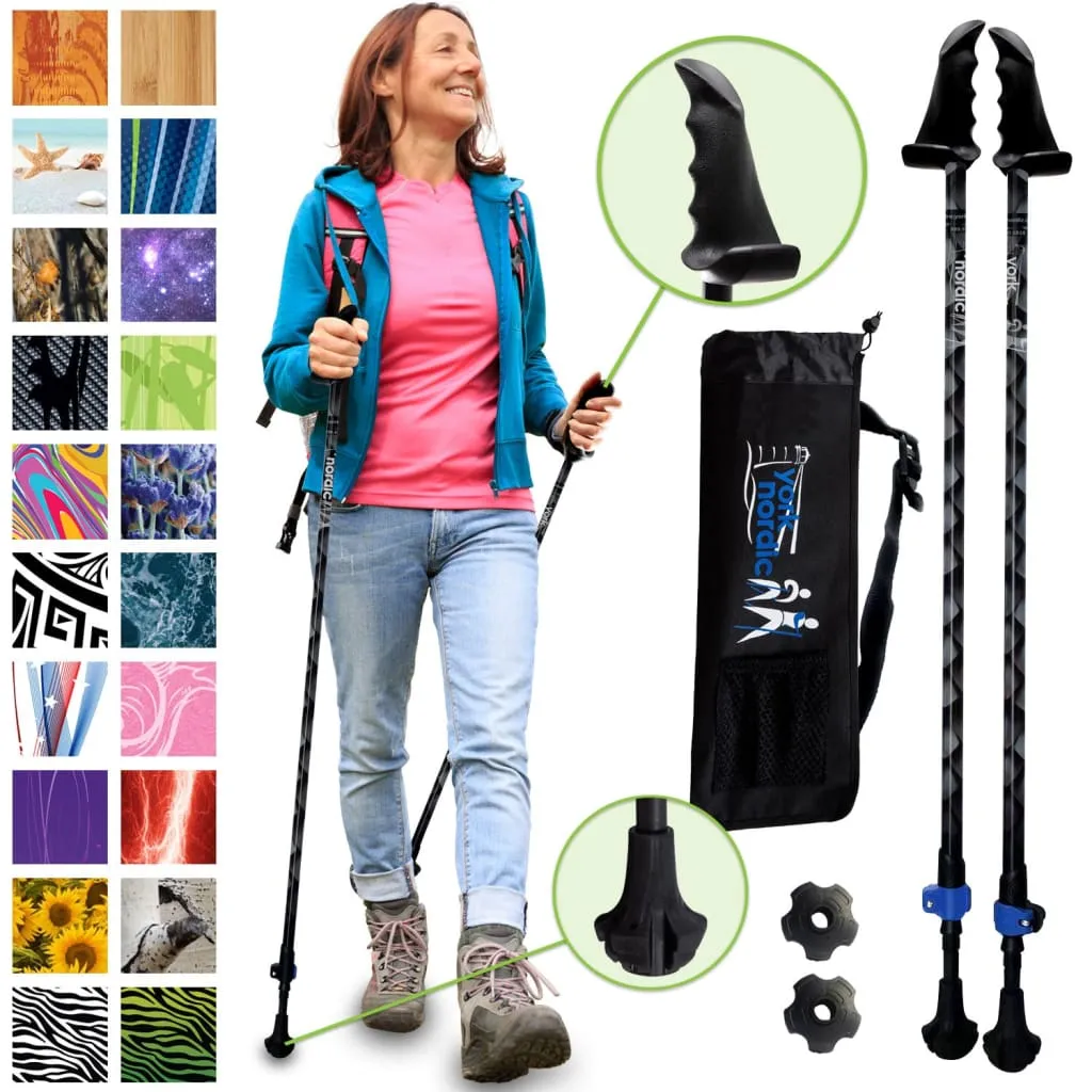 Dragon Scales Hiking & Walking Poles w-flip locks, detachable feet and travel bag - pair - For Heights up to 6’2”