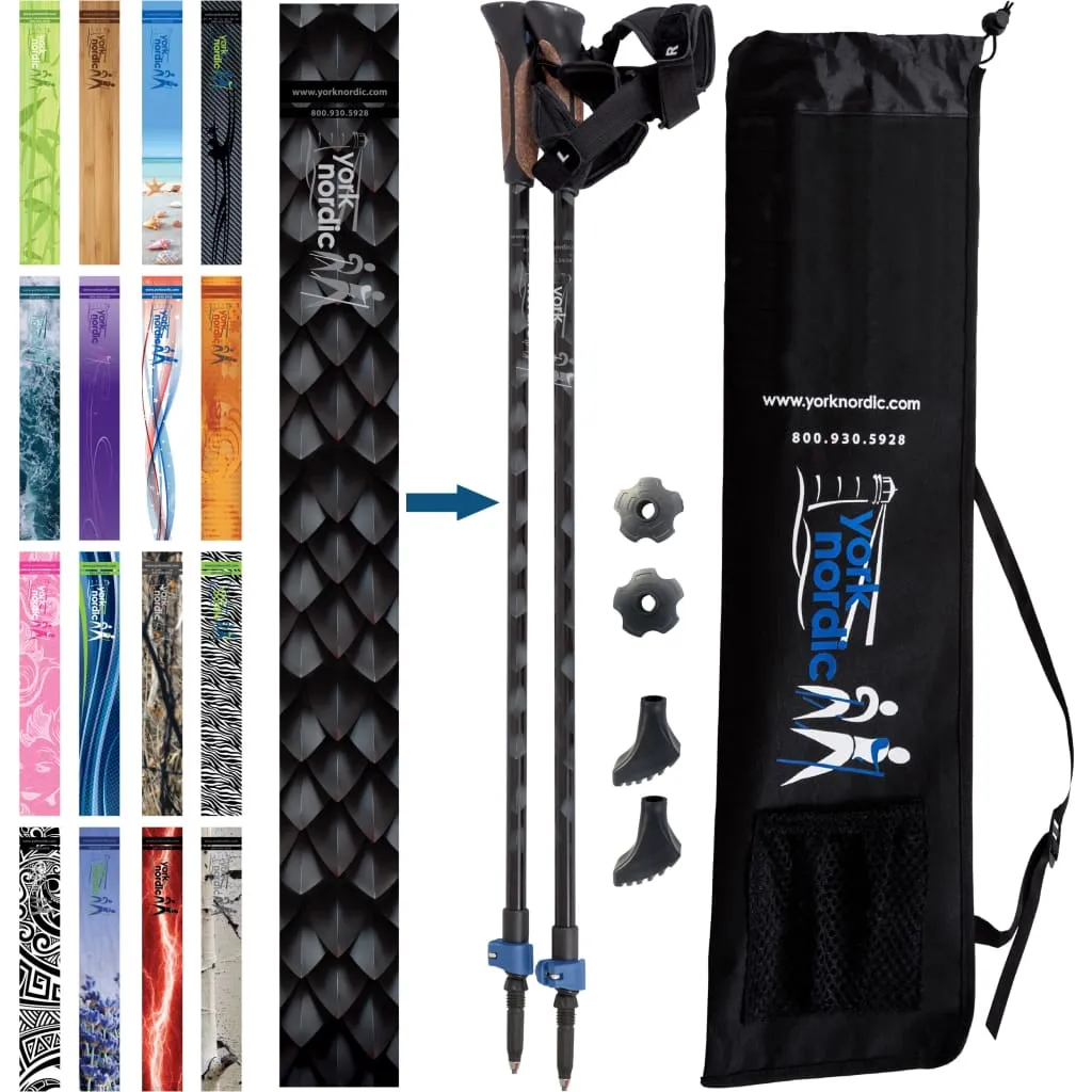 Dragon Scales Hiking & Walking Poles w-flip locks, detachable feet and travel bag - pair - For Heights up to 6’2”