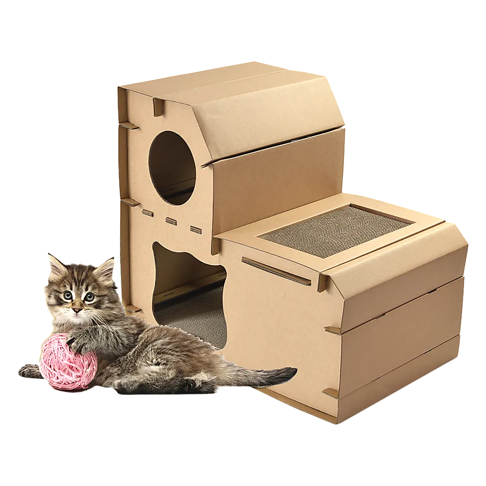 Eco-friendly Cat Cardboard House with Scratcher Pads