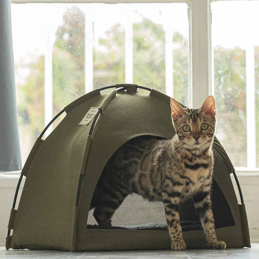 Furrytail Little Glamper Tent Olive Green Bed For Cats & Dogs