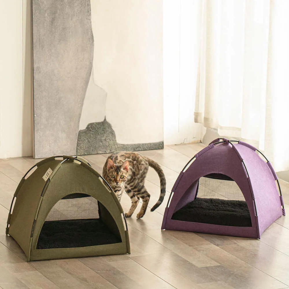 Furrytail Little Glamper Tent Olive Green Bed For Cats & Dogs