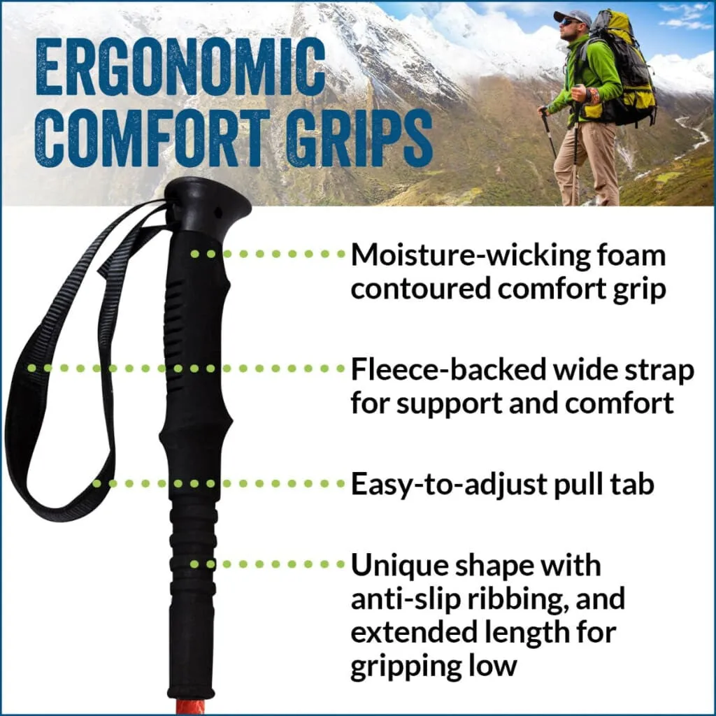 Galaxy Hiking & Walking Poles w-flip locks, detachable feet and travel bag - pair - For Heights up to 6’2”