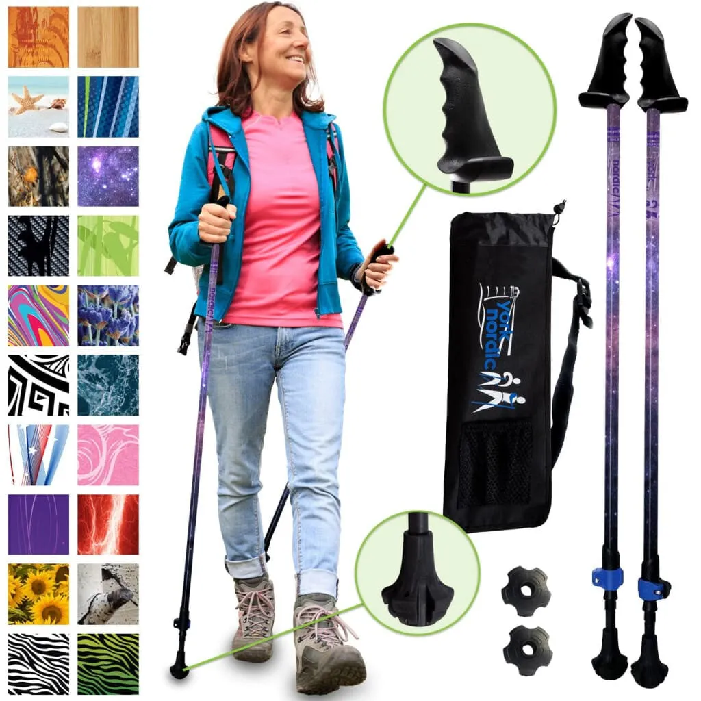 Galaxy Hiking & Walking Poles w-flip locks, detachable feet and travel bag - pair - For Heights up to 6’2”