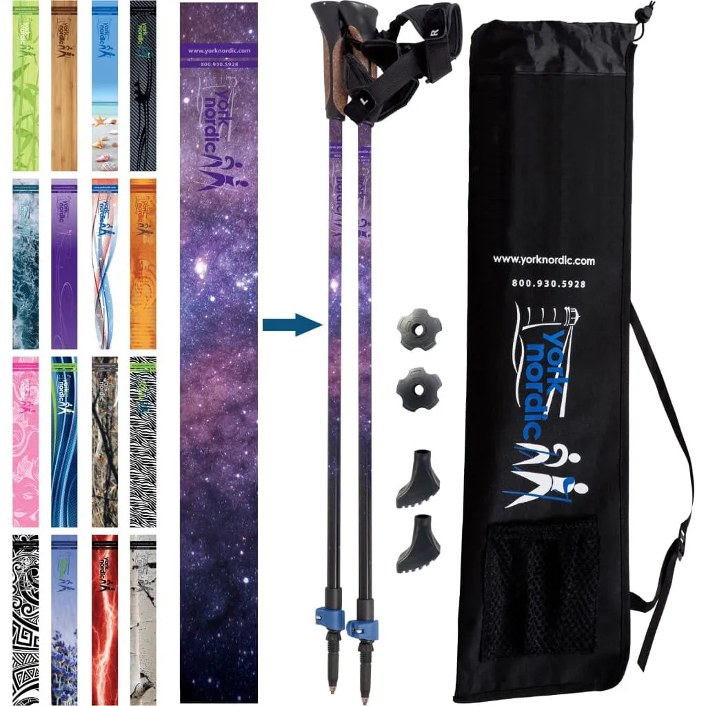 Galaxy Hiking & Walking Poles w-flip locks, detachable feet and travel bag - pair - For Heights up to 6’2”