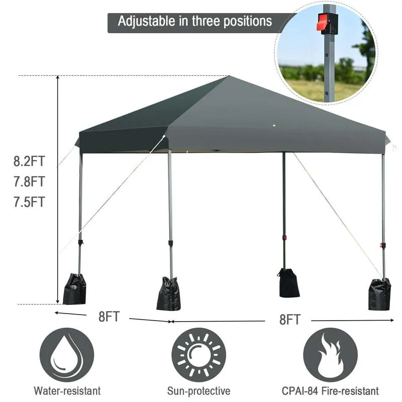 GrandShoppersHub  8’ x 8' Outdoor Pop up Canopy Tent Instant Shelter Canopy with Roller Bag & 4 Sand Bags