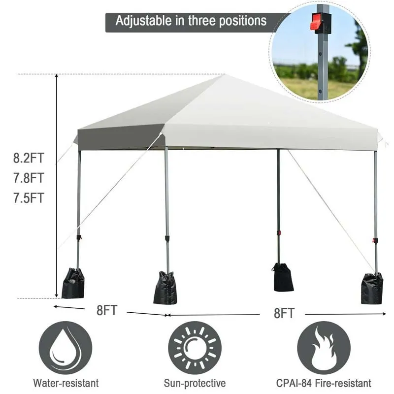 GrandShoppersHub  8’ x 8' Outdoor Pop up Canopy Tent Instant Shelter Canopy with Roller Bag & 4 Sand Bags