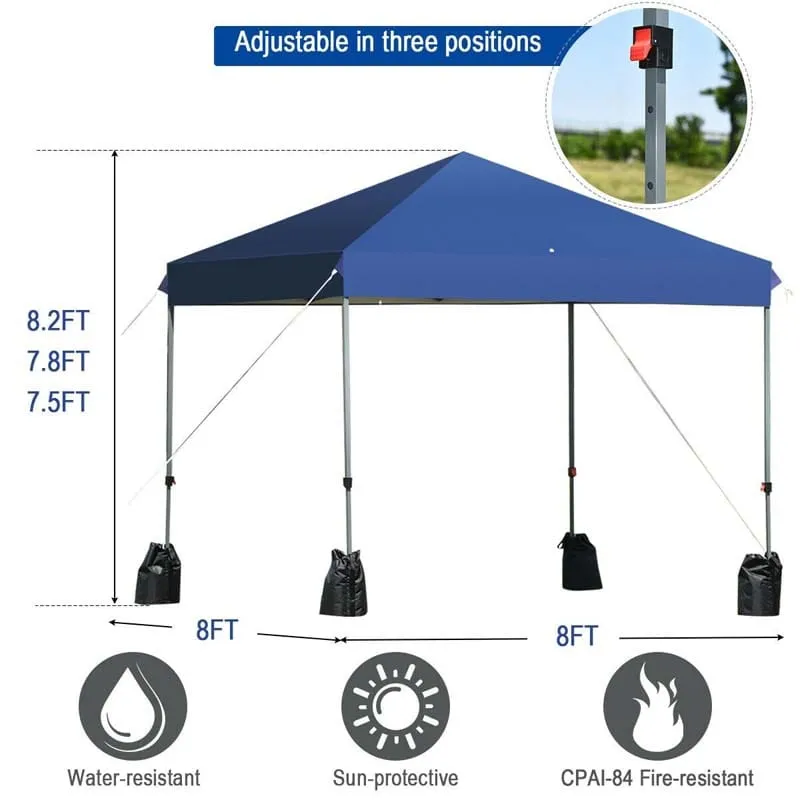 GrandShoppersHub  8’ x 8' Outdoor Pop up Canopy Tent Instant Shelter Canopy with Roller Bag & 4 Sand Bags