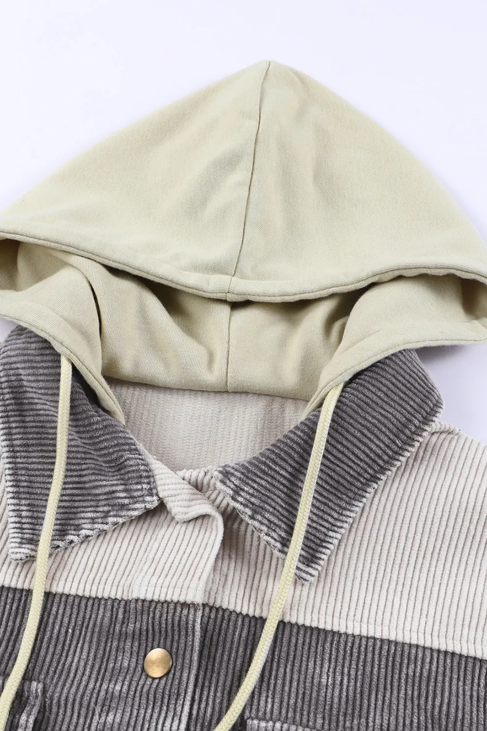 Gray Color Block Hooded Corduroy Jacket