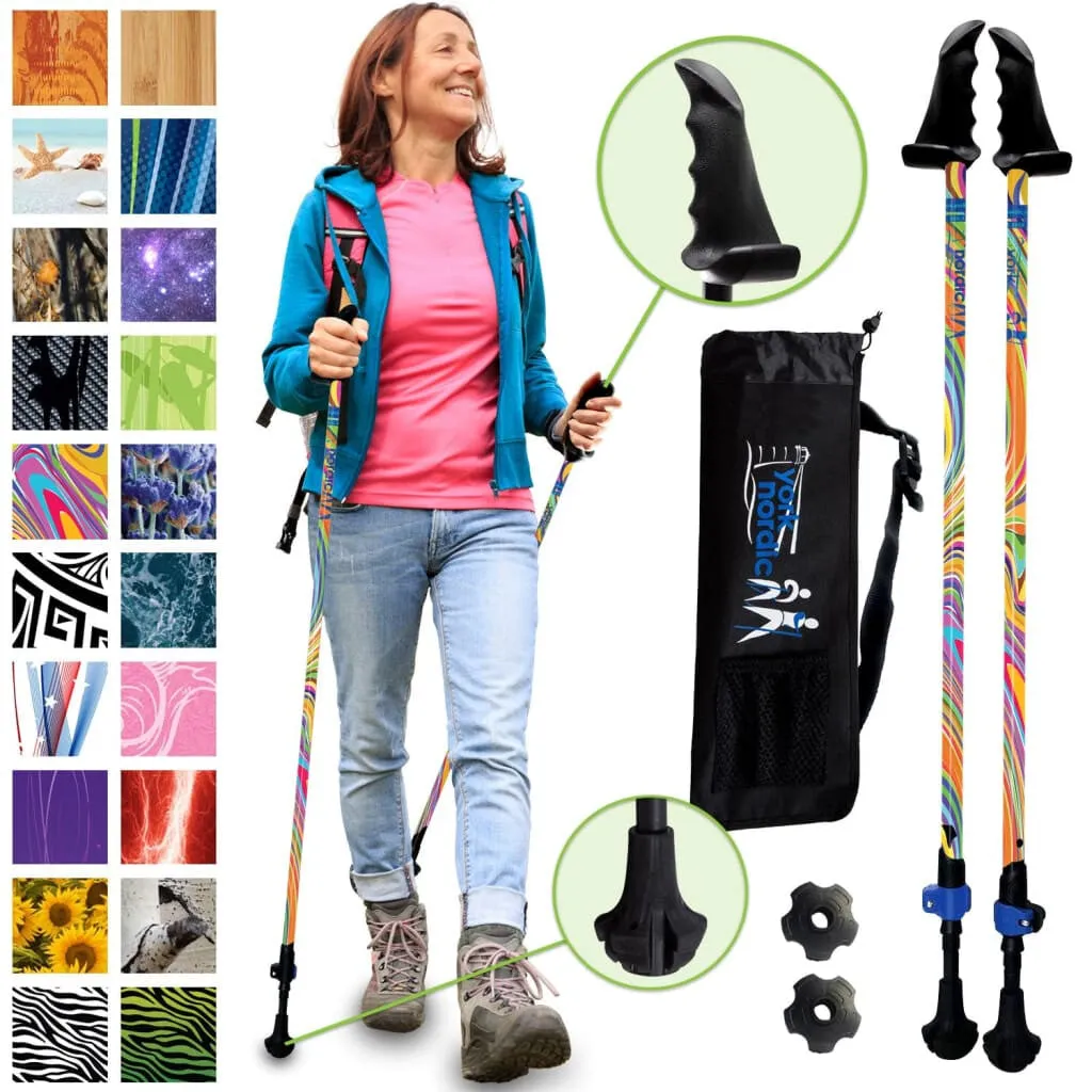 Groovy Hiking & Walking Poles w-flip locks, detachable feet and travel bag - pair - For Heights up to 6’2”