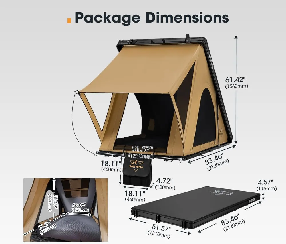 Hard Shell Rooftop Tent: Slim Aluminum Design with LED Light & Mattress for 2-3 People