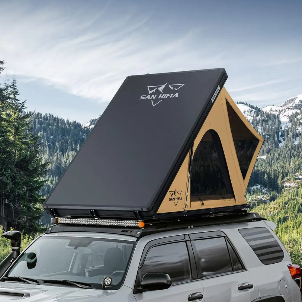 Hard Shell Rooftop Tent: Slim Aluminum Design with LED Light & Mattress for 2-3 People