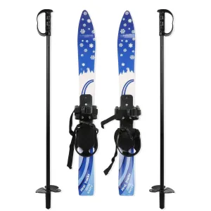 Kids Skis and Poles with Bindings for Age 2-4 Beginner Snow Skis 25.6", Blue