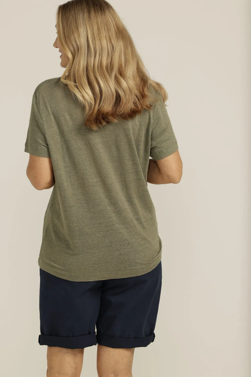 Linen V Neck Tee Khaki