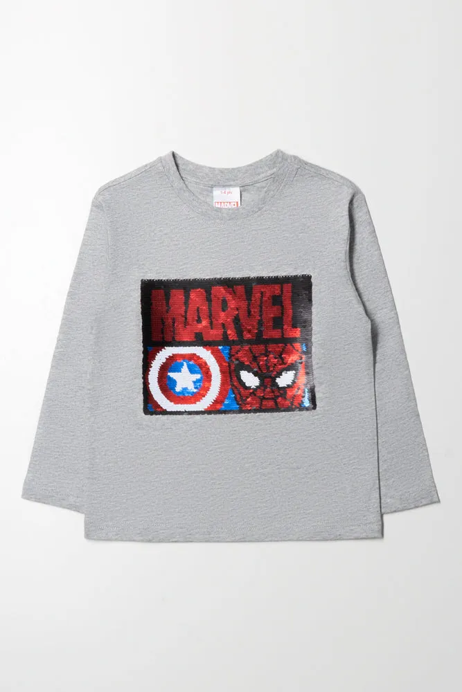 Marvel Sequin Long Sleeve T-Shirt Grey