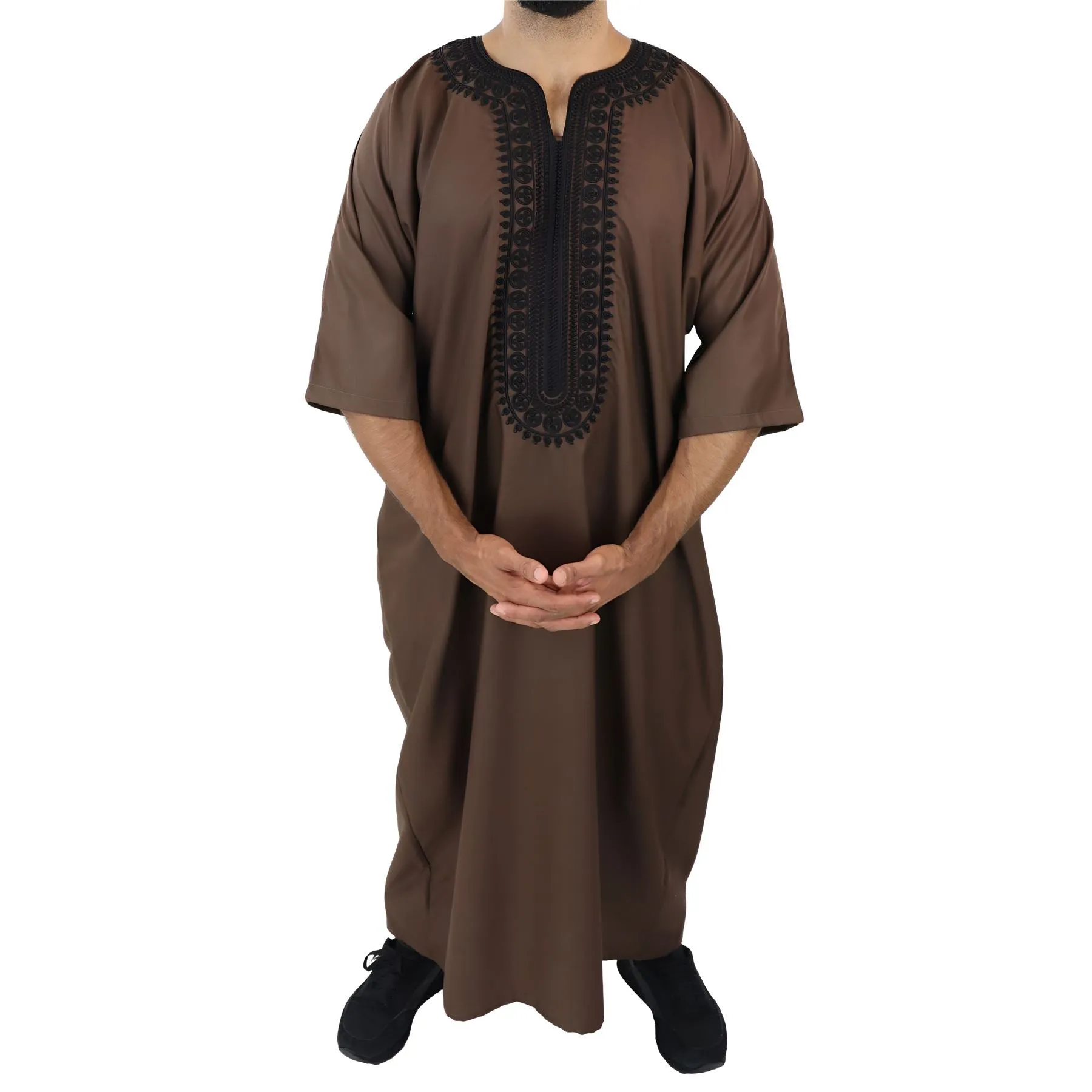 Mens Morrocan Thobe Jubba Islamic Clothing Kaftan Dubai Arabic Robe Half Short Sleeve