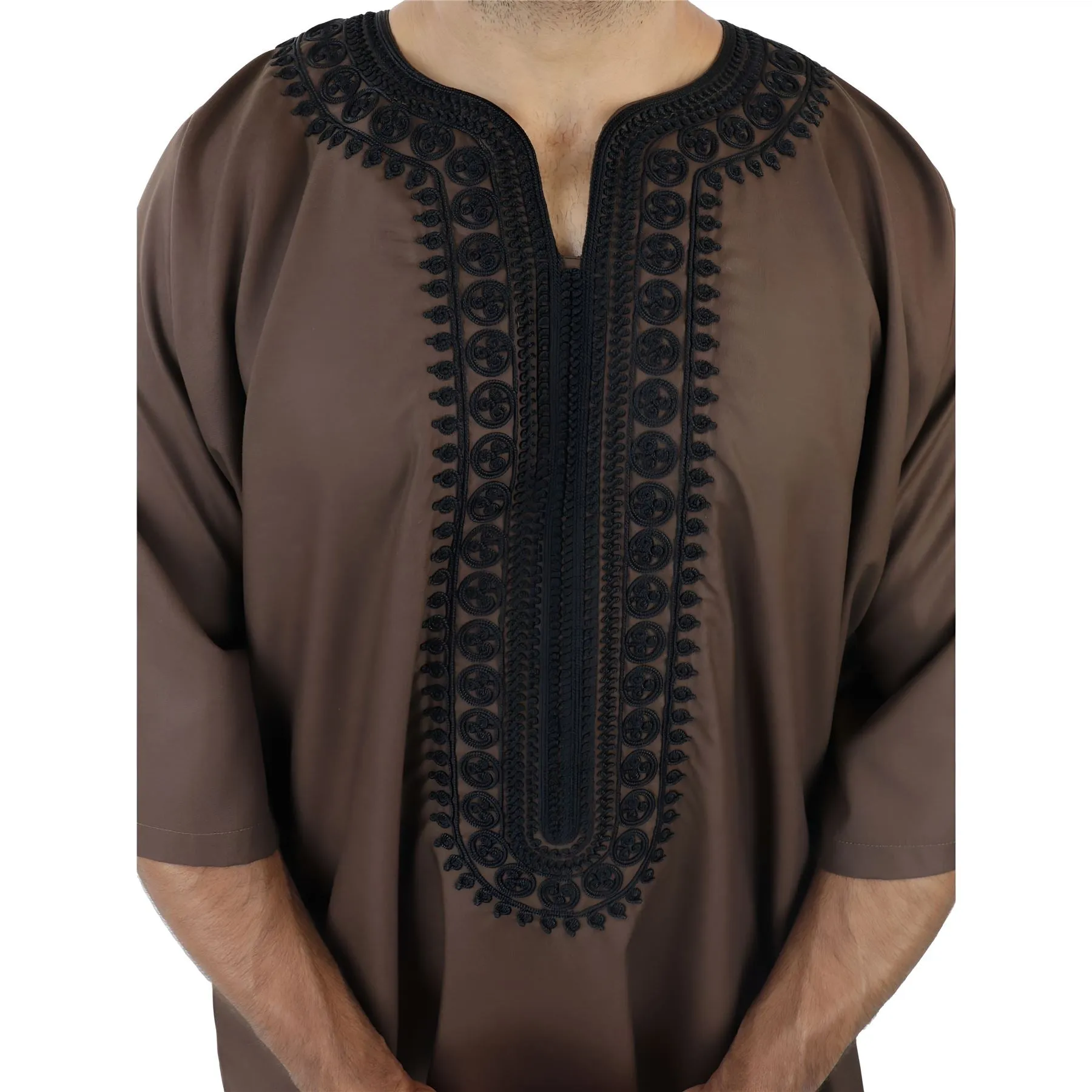 Mens Morrocan Thobe Jubba Islamic Clothing Kaftan Dubai Arabic Robe Half Short Sleeve