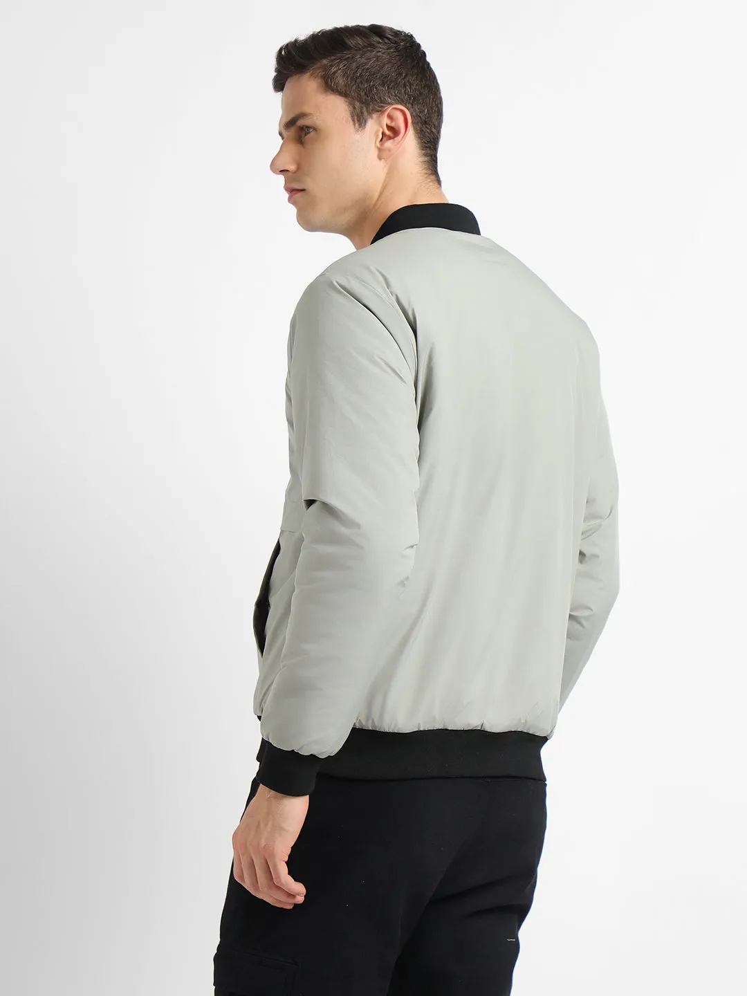 Men's Rib Neck Regular Fit Panelled Cement Jackets