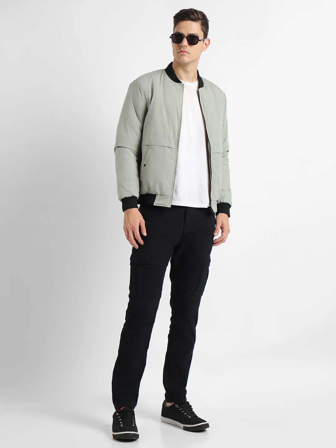 Men's Rib Neck Regular Fit Panelled Cement Jackets