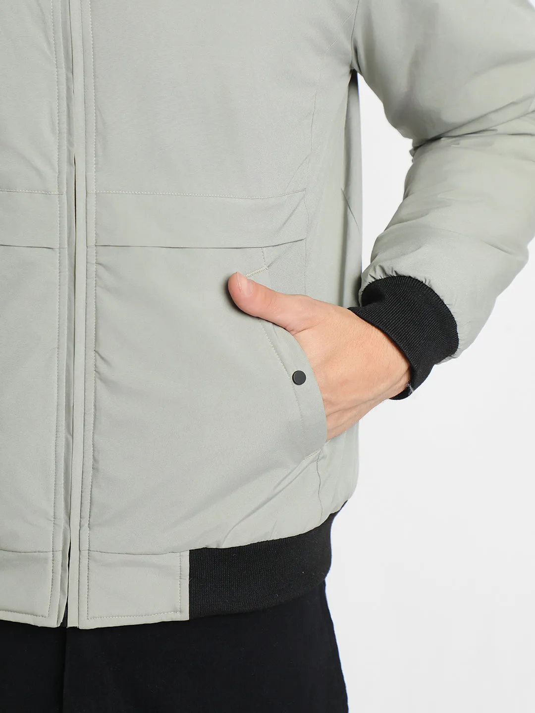 Men's Rib Neck Regular Fit Panelled Cement Jackets